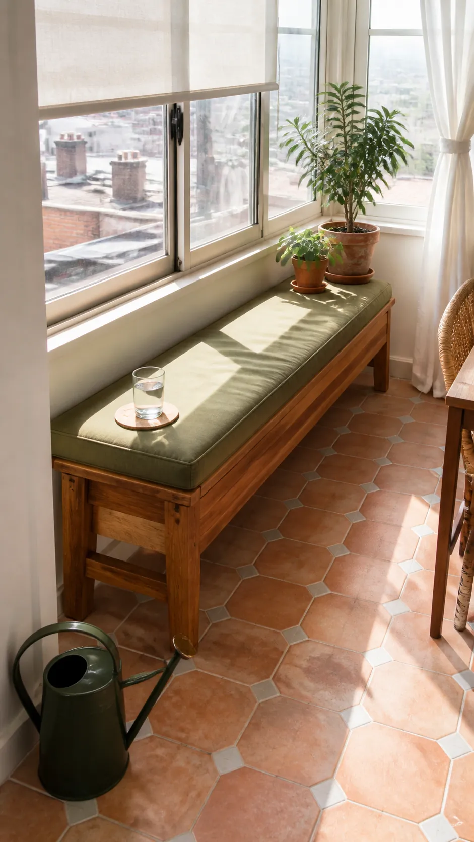 Plant Light Bench for a compact and practical window nook