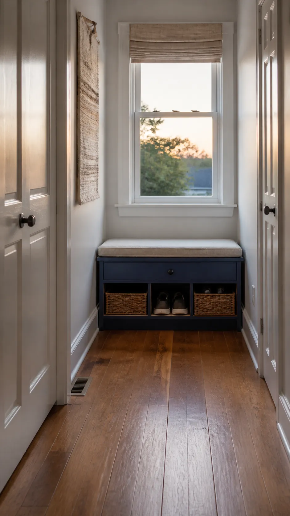 Hallway Shoe Seat for a compact and practical window nook