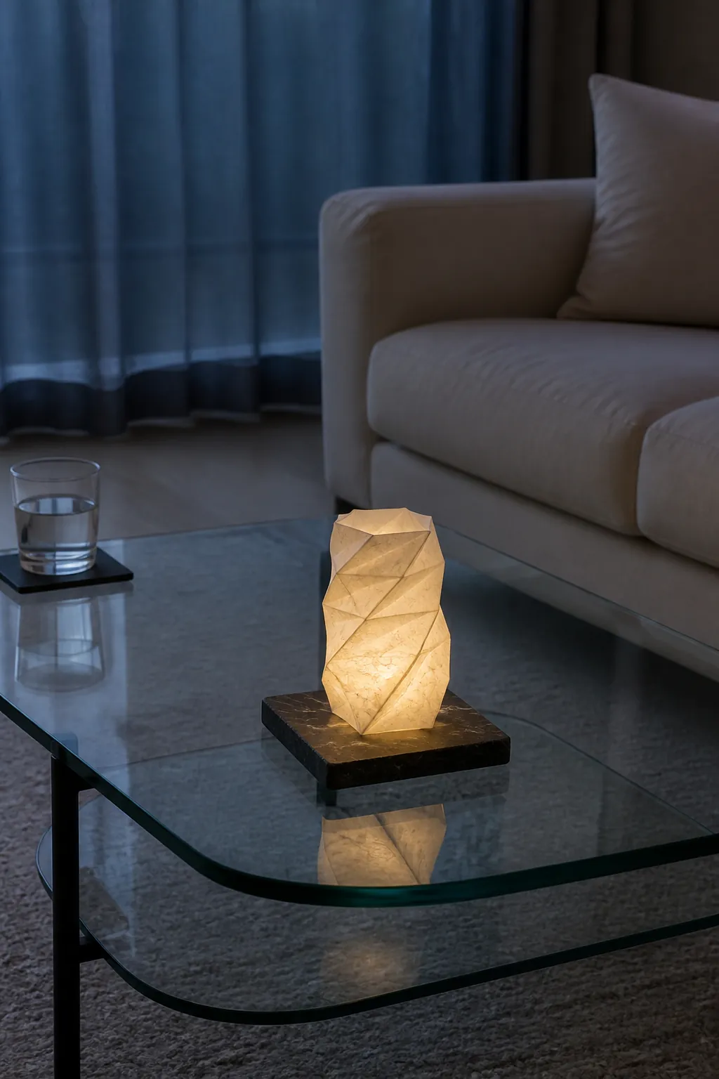 Small paper lantern with battery light for cozy autumn coffee table decor