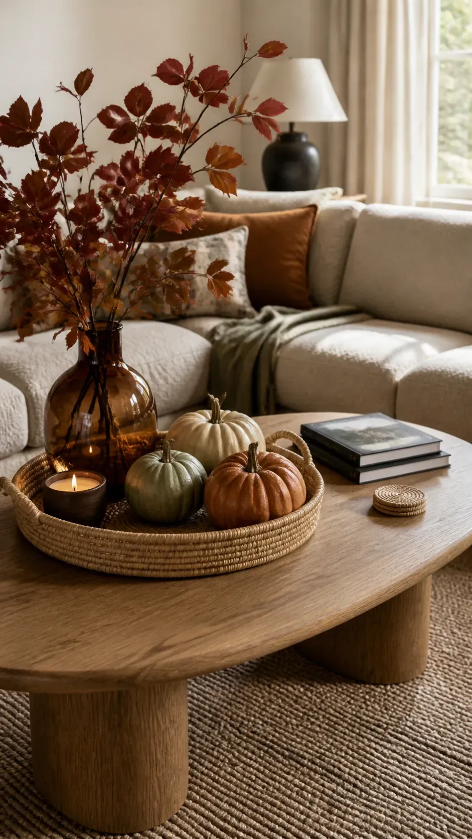 Cozy fall coffee table decor in a welcoming living room