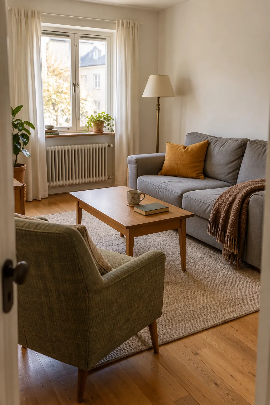 Cozy autumn living room using a warm throw and existing furniture
