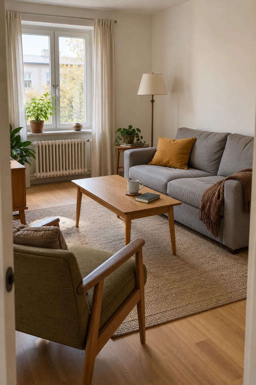Comfortable fall living room arranged with existing furniture