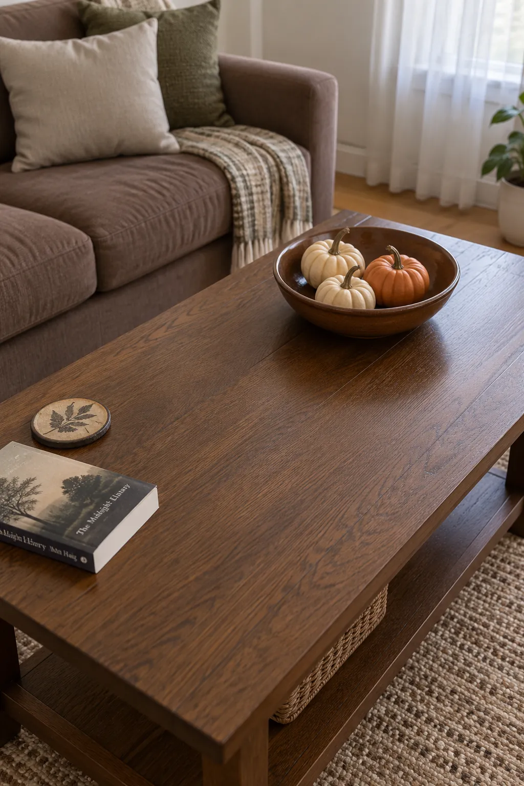 Small pumpkin bowl leaving coffee table space clear