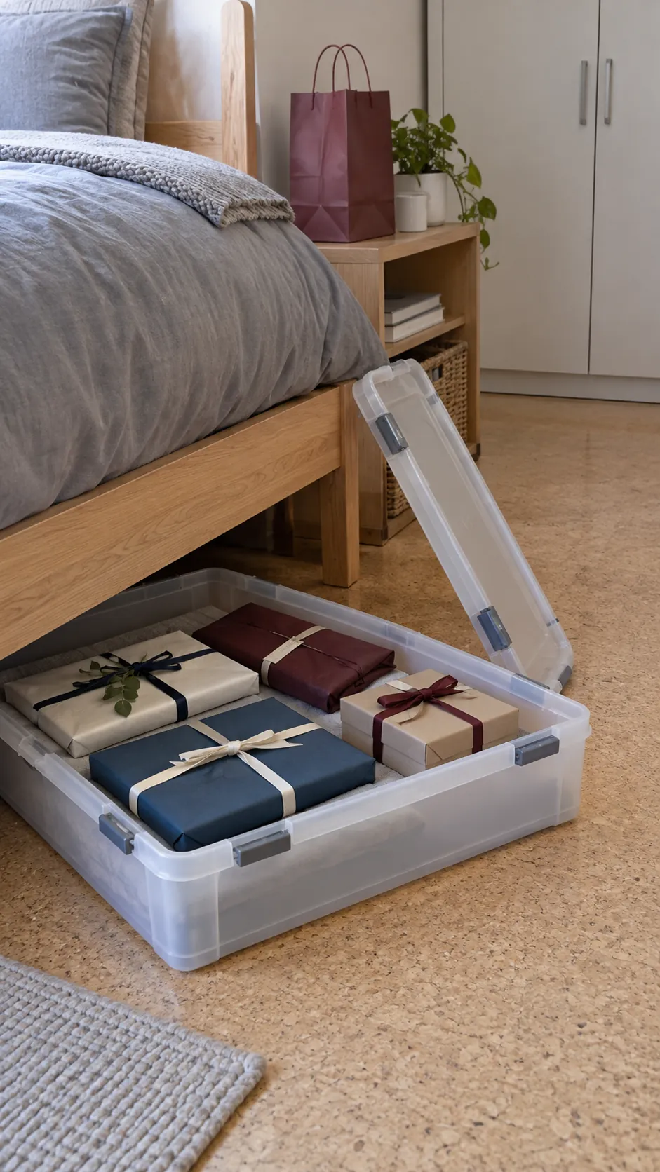 Match each gift to the space it can actually use for wrapped Christmas gifts in a studio apartment