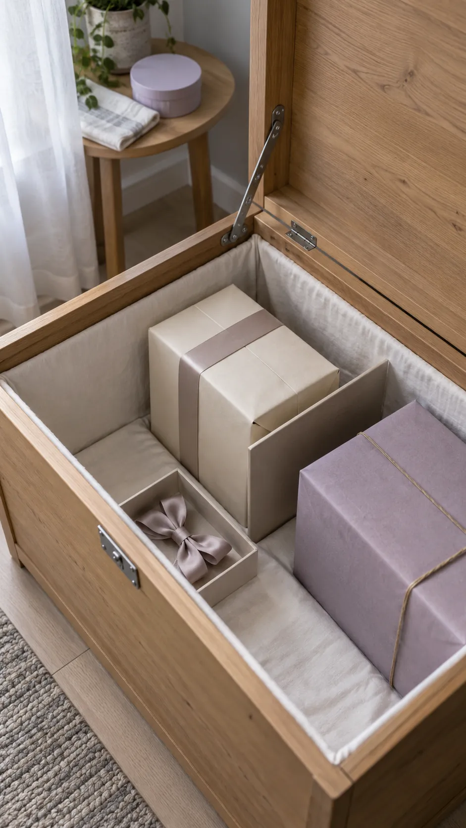 Protect bows, paper and fragile contents for wrapped Christmas gifts in a studio apartment