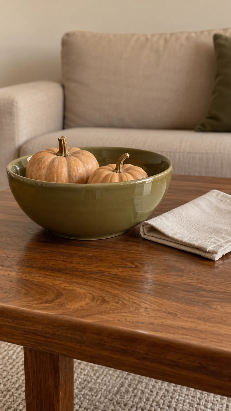 Smooth ceramic bowl paired with natural wood grain