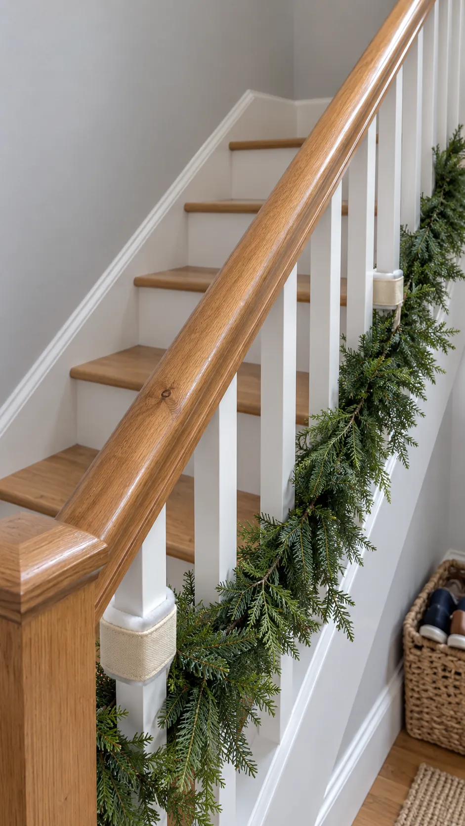 Clear polished handrail above Christmas garland