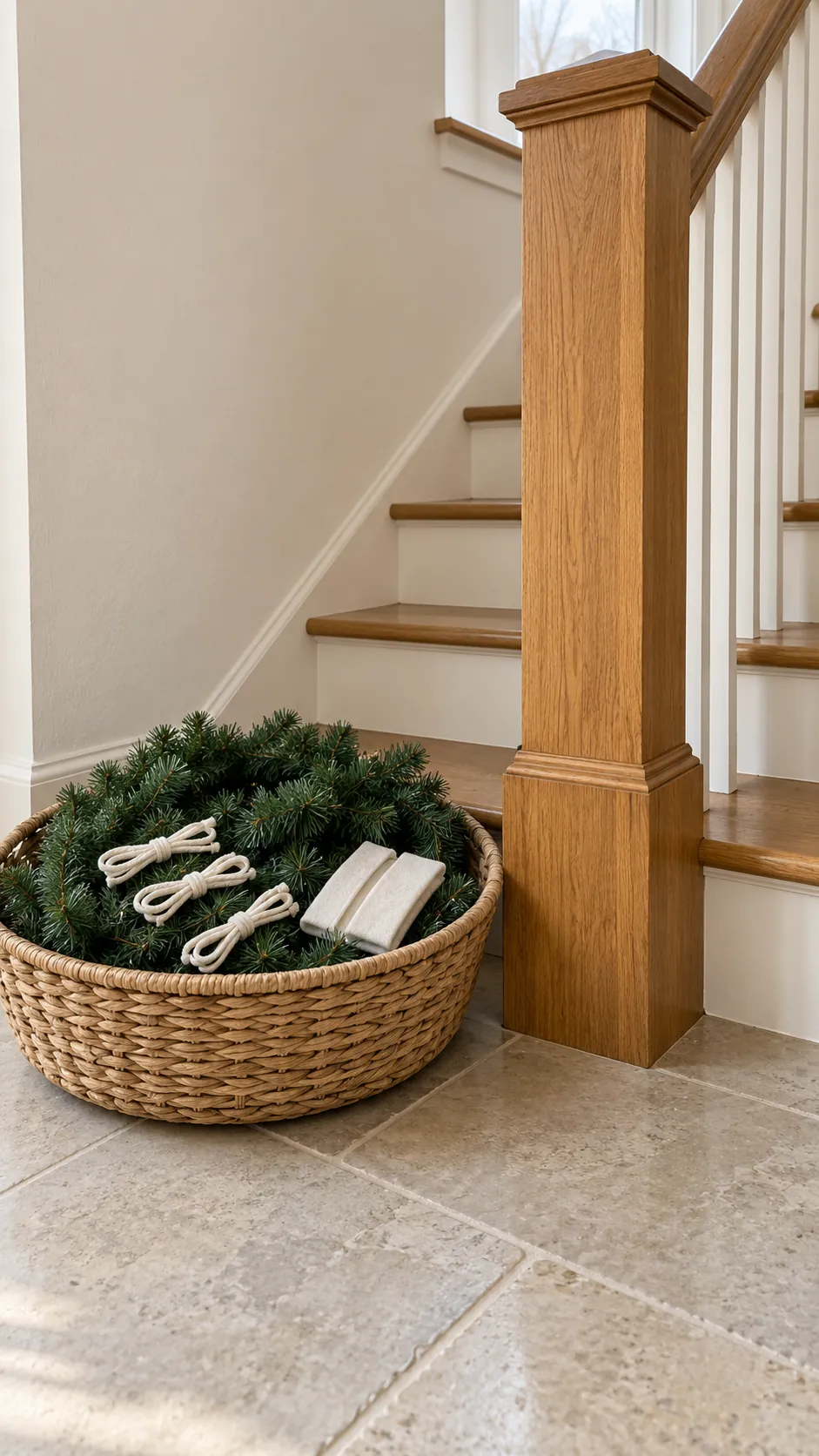 Released garland ties gathered in a removal basket