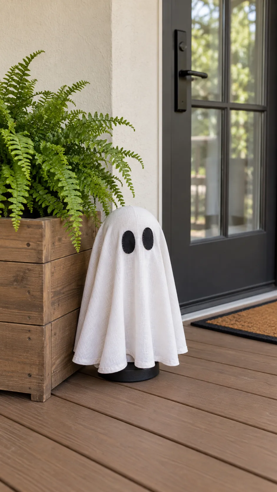 Small stationary ghost beside a sheltered planter