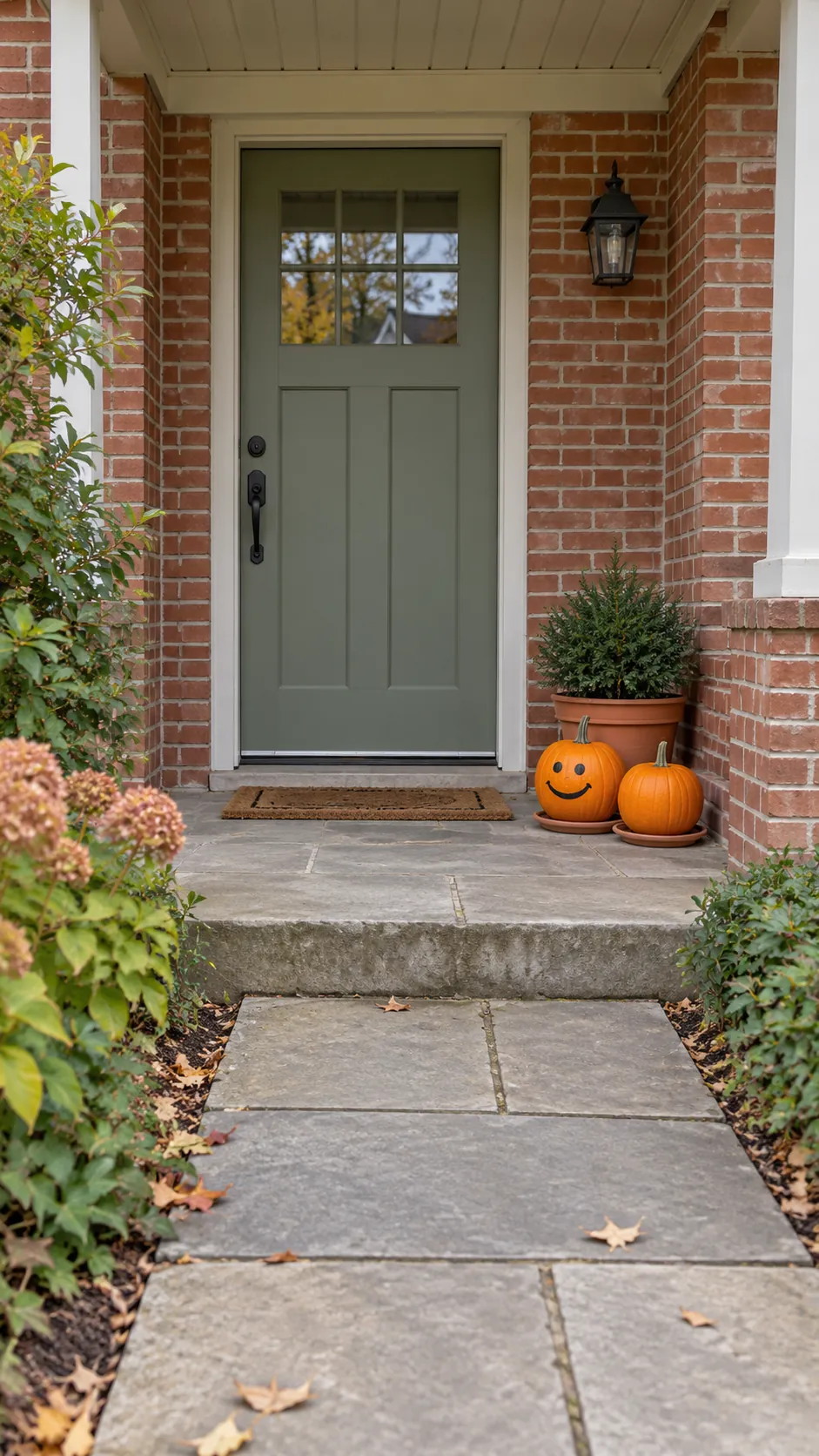 Friendly Halloween porch with clear welcoming path