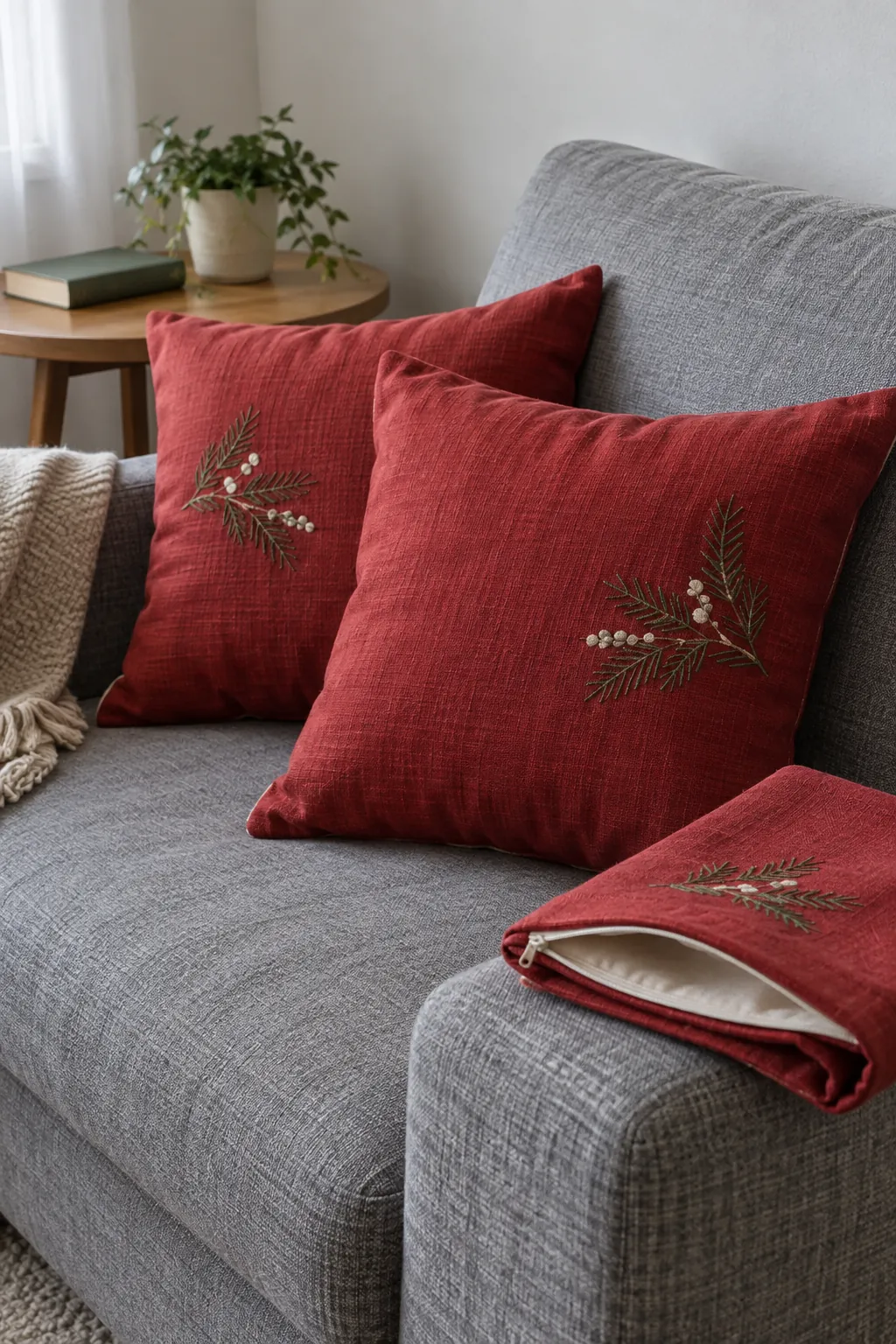 Christmas cushion covers in a small apartment Christmas display