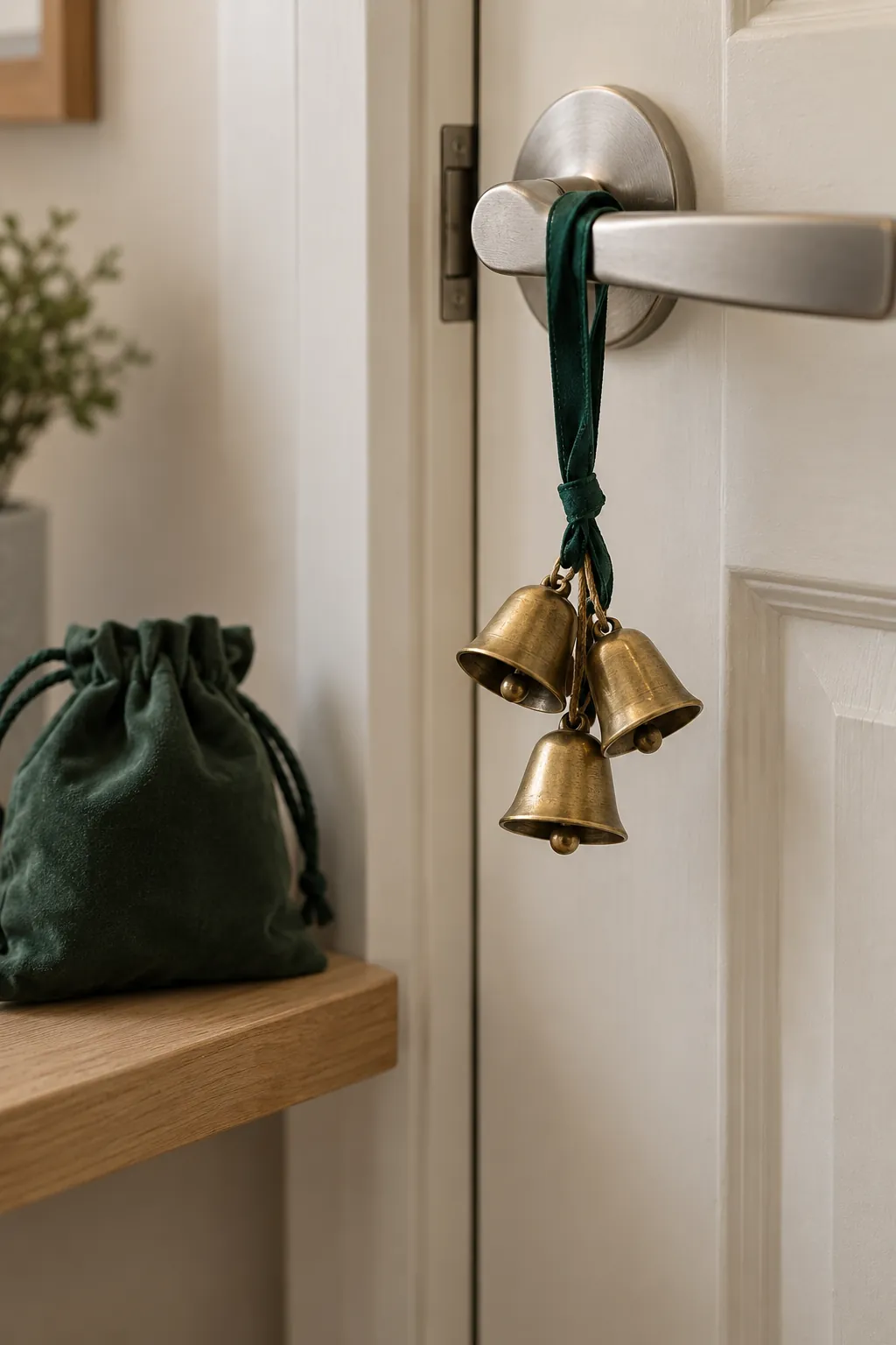 Small metal bell clusters in a small apartment Christmas display