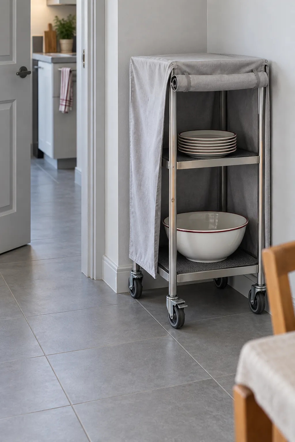 Use a closed cart that fits outside the cooking lane
