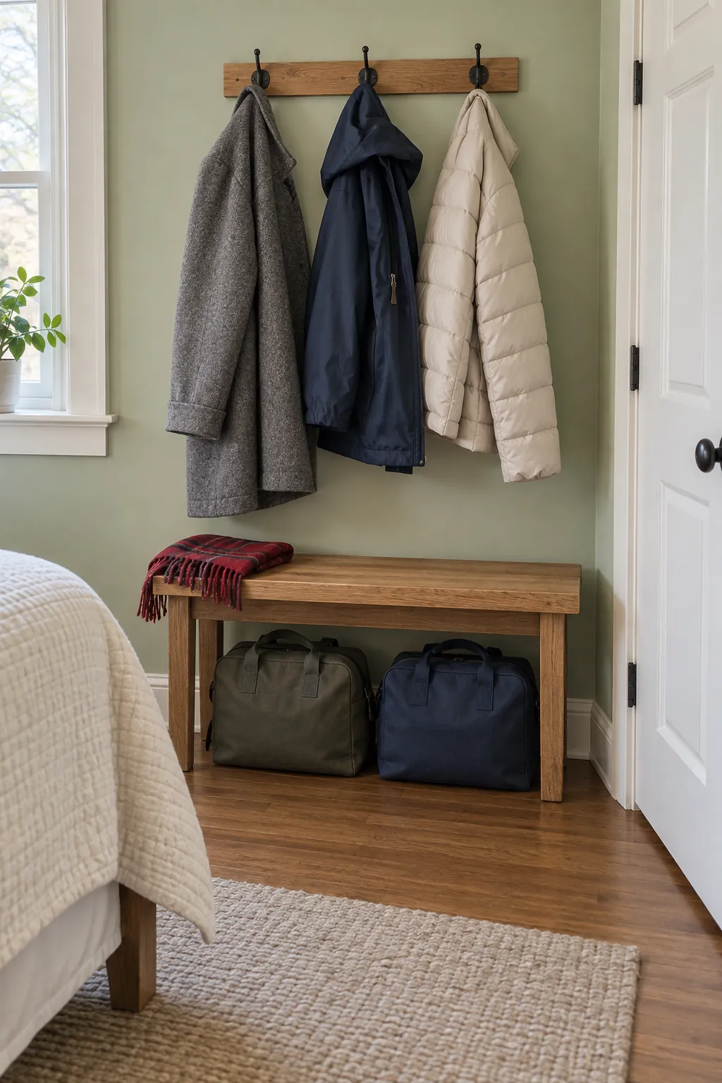 Create a coat drop away from the bathroom door