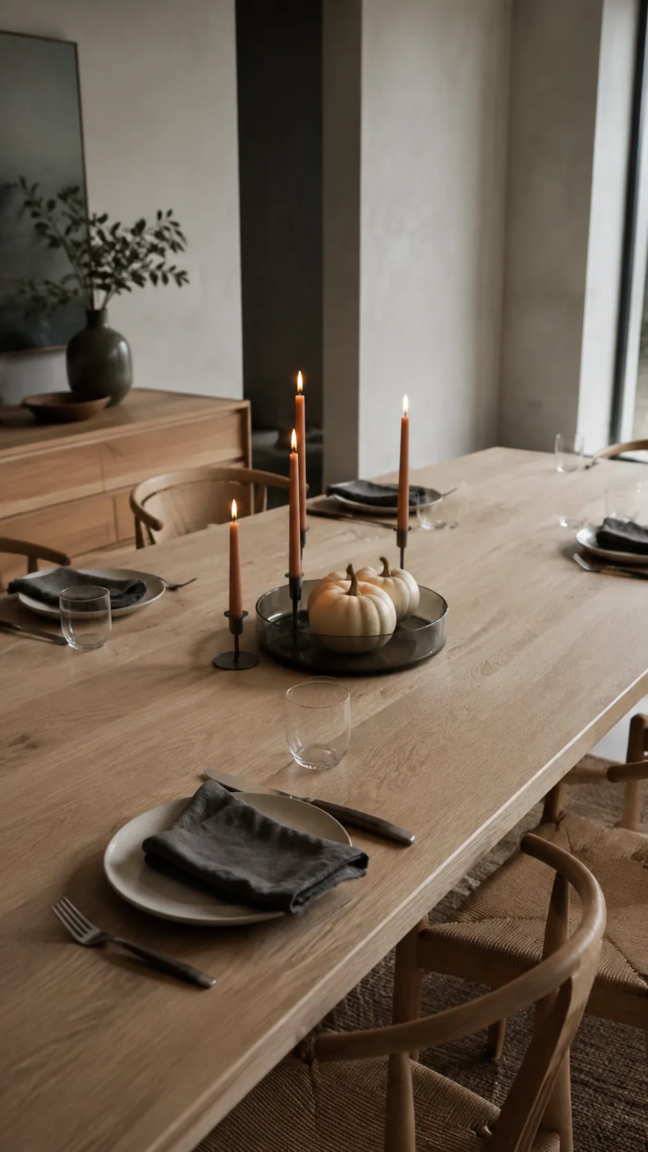 Minimalist fall dining table with restrained natural decor