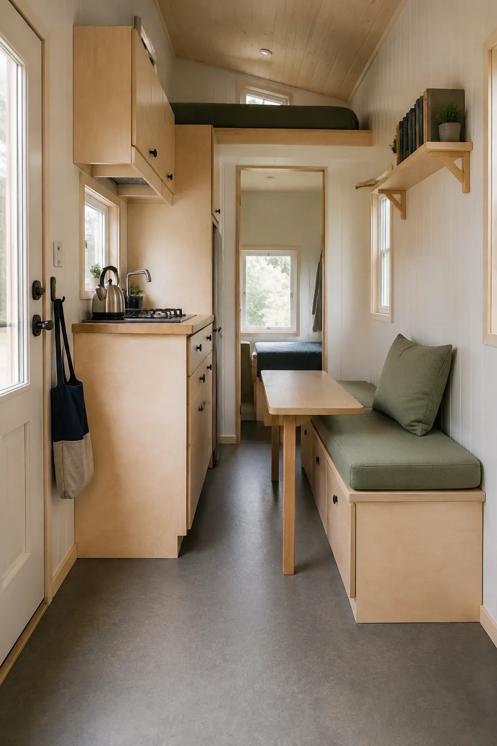 Tiny home with clear everyday space and contained belongings