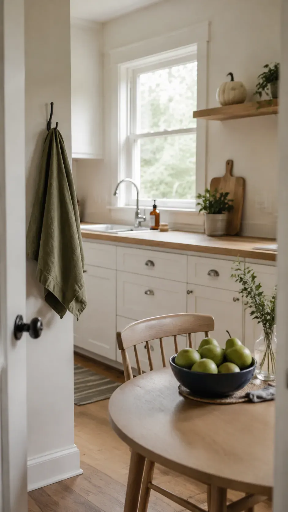 Cozy autumn kitchen with useful seasonal details and clear counters