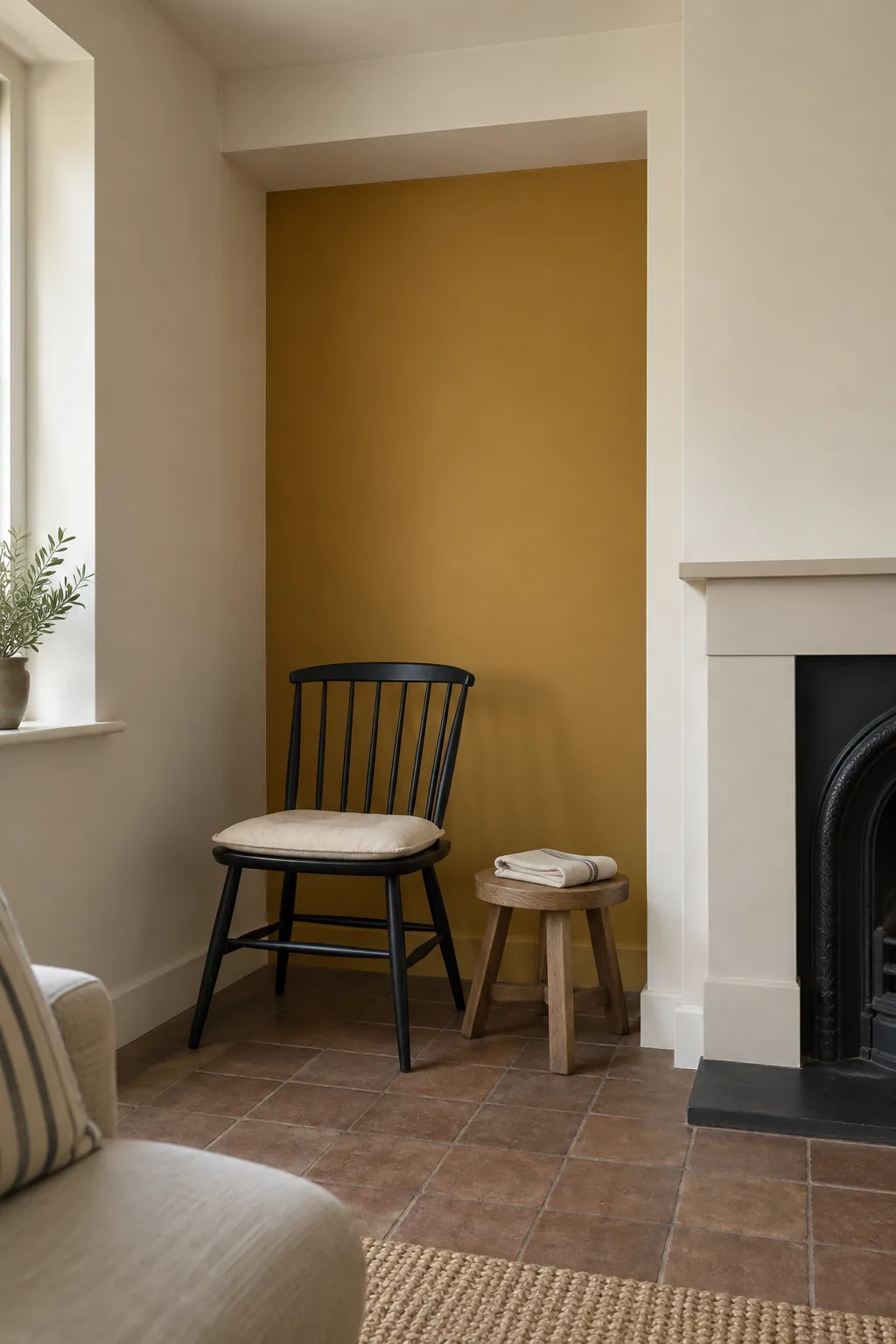 Ochre on a bounded living room wall