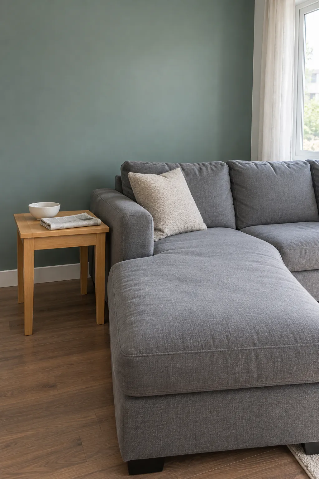 Eucalyptus paint beside grey upholstery