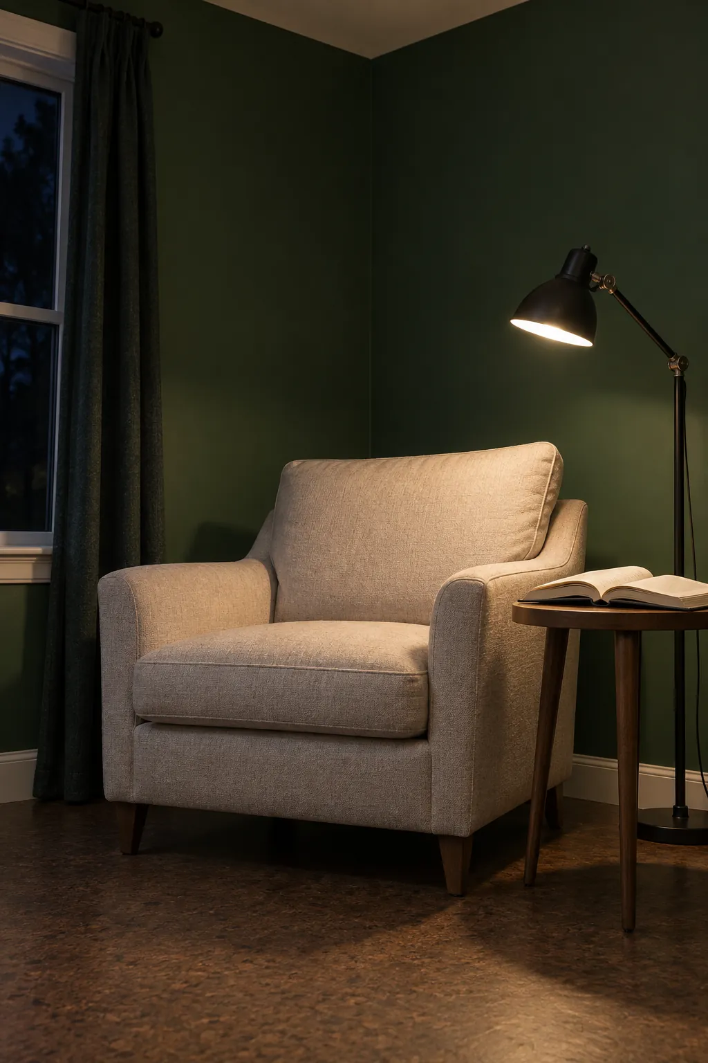 Forest green in an evening sitting room