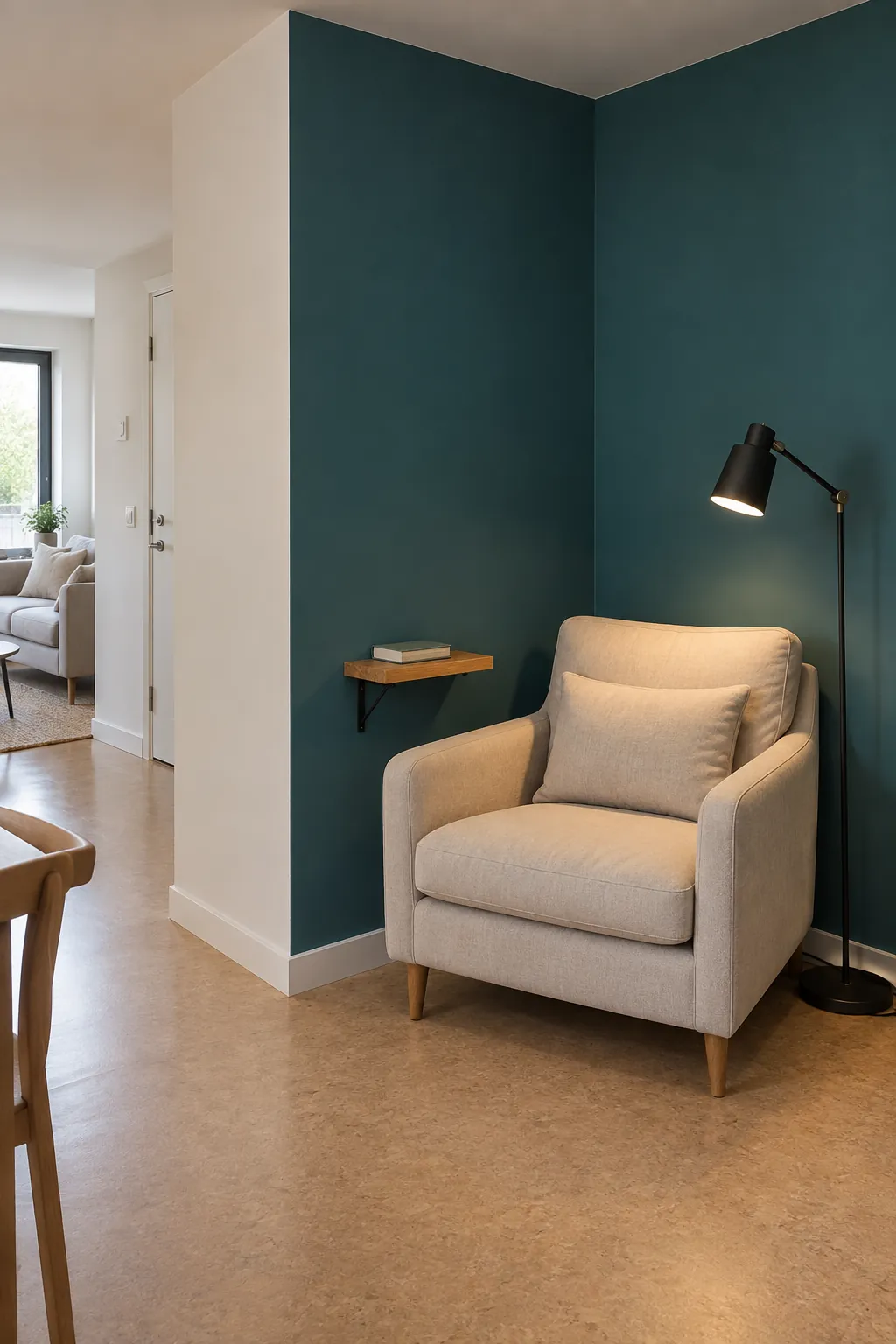Deep teal at an architectural return