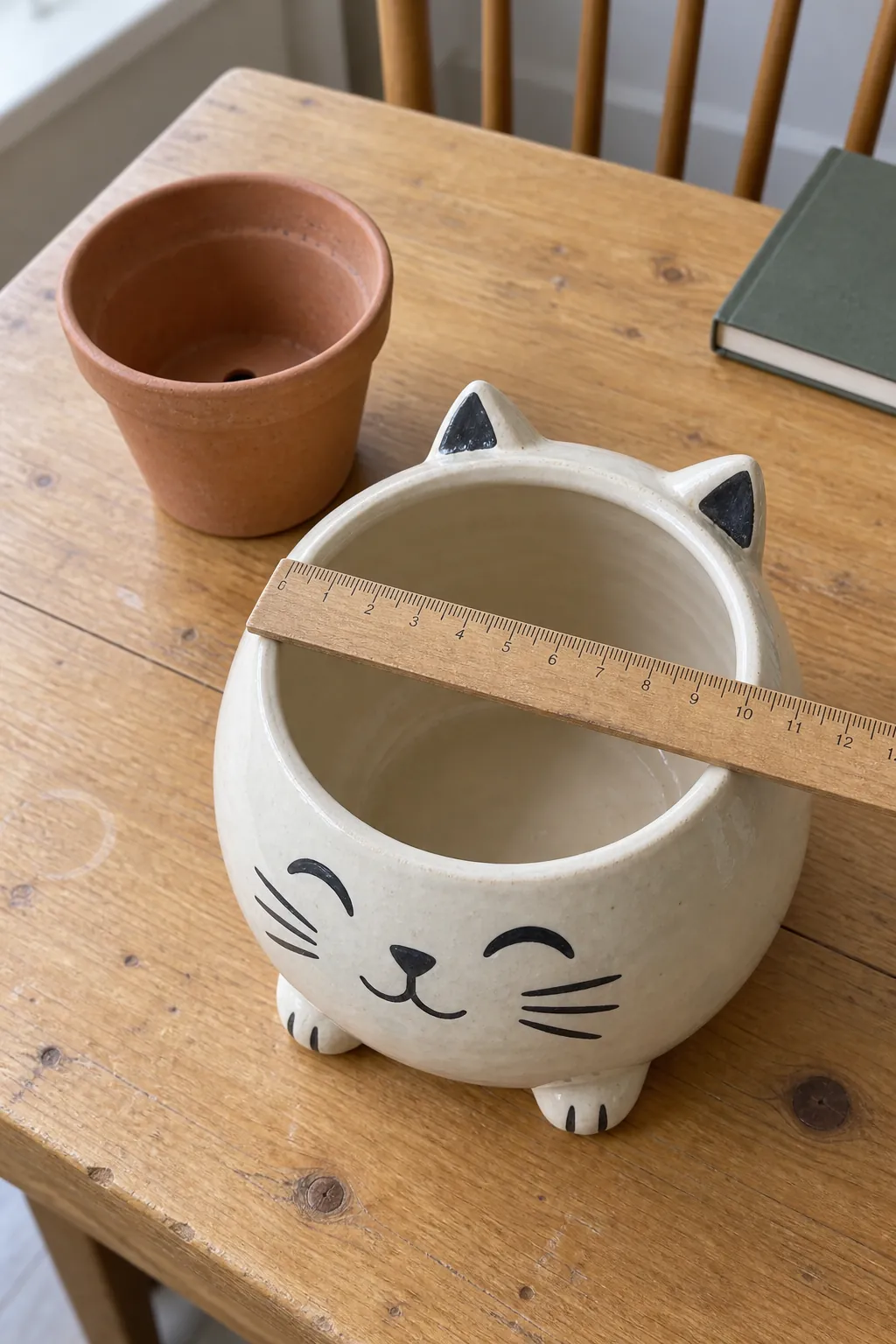 Measuring the opening of a rounded cat planter