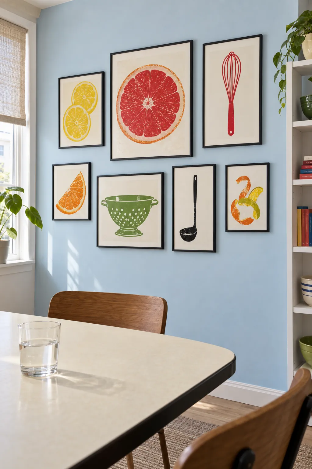 Black frames around colorful prints picture frame wall idea