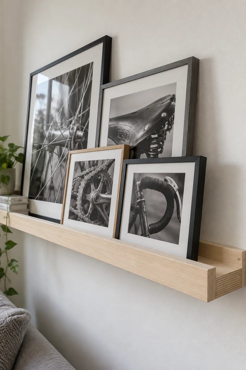 A picture ledge for changing favorites picture frame wall idea