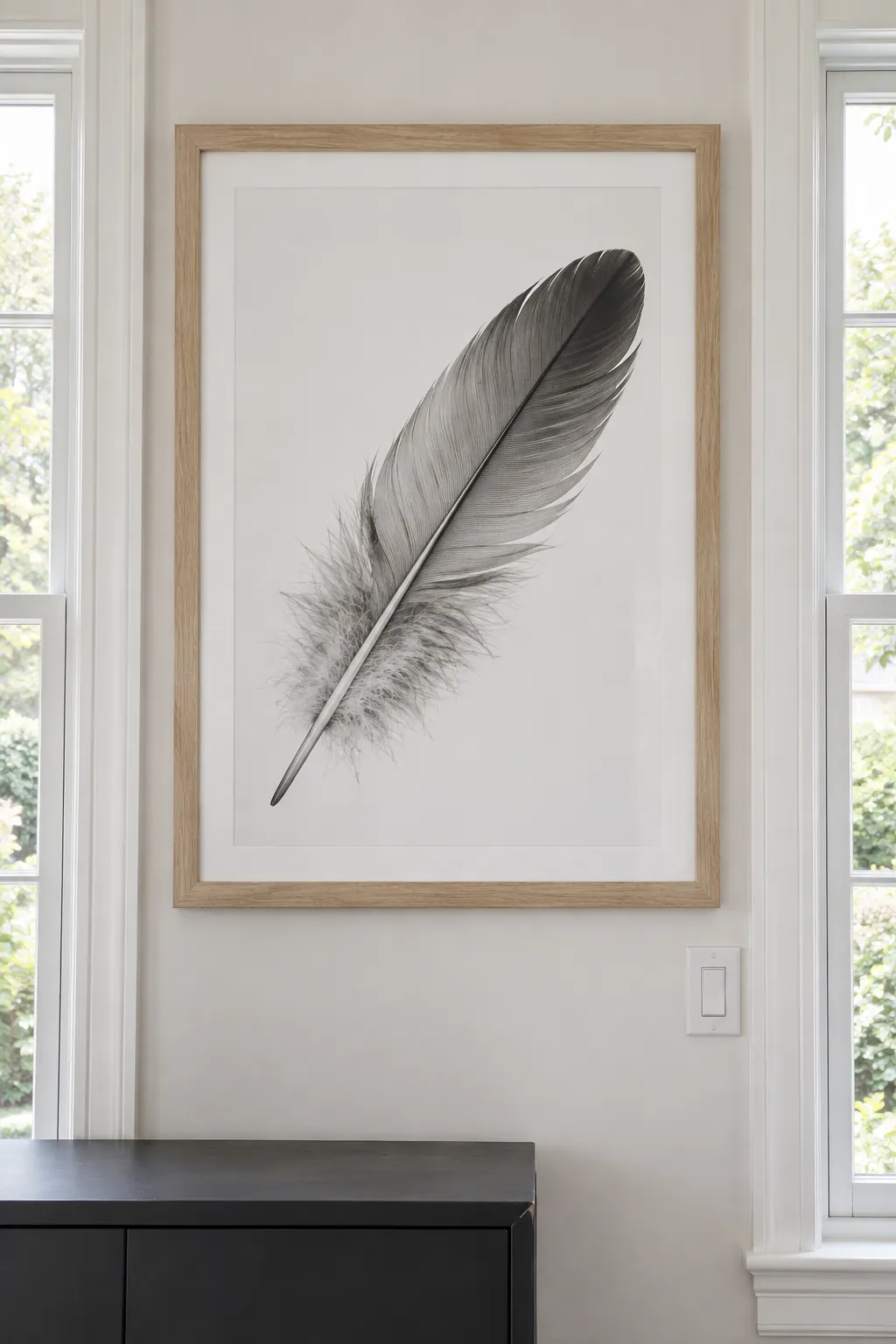 A single oversized frame on a slim wall picture frame wall idea