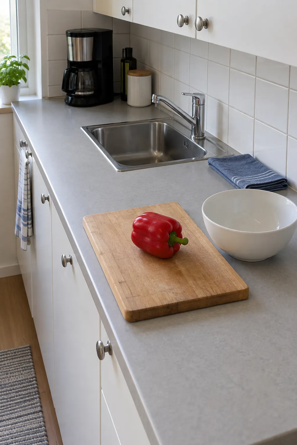Continuous clear preparation space in a small kitchen