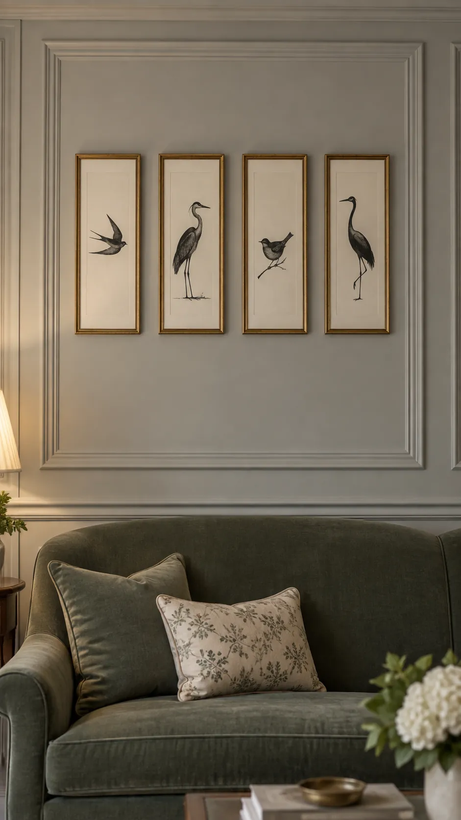 A gallery inside painted molding living room gallery wall
