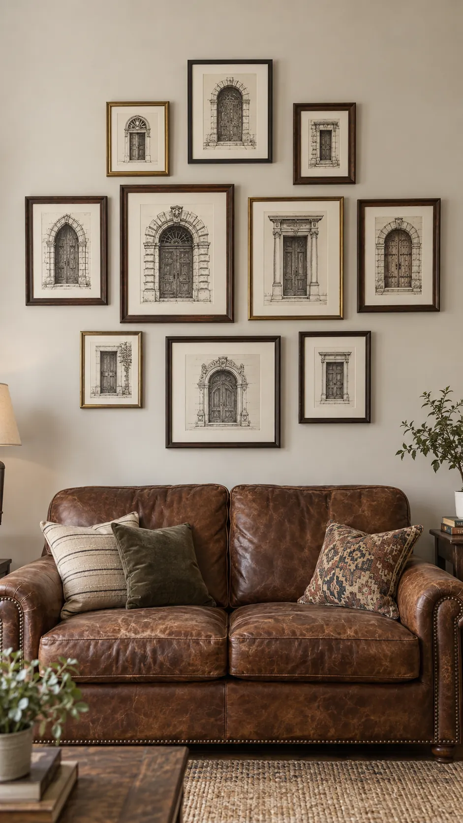A salon wall with a clear outer shape living room gallery wall