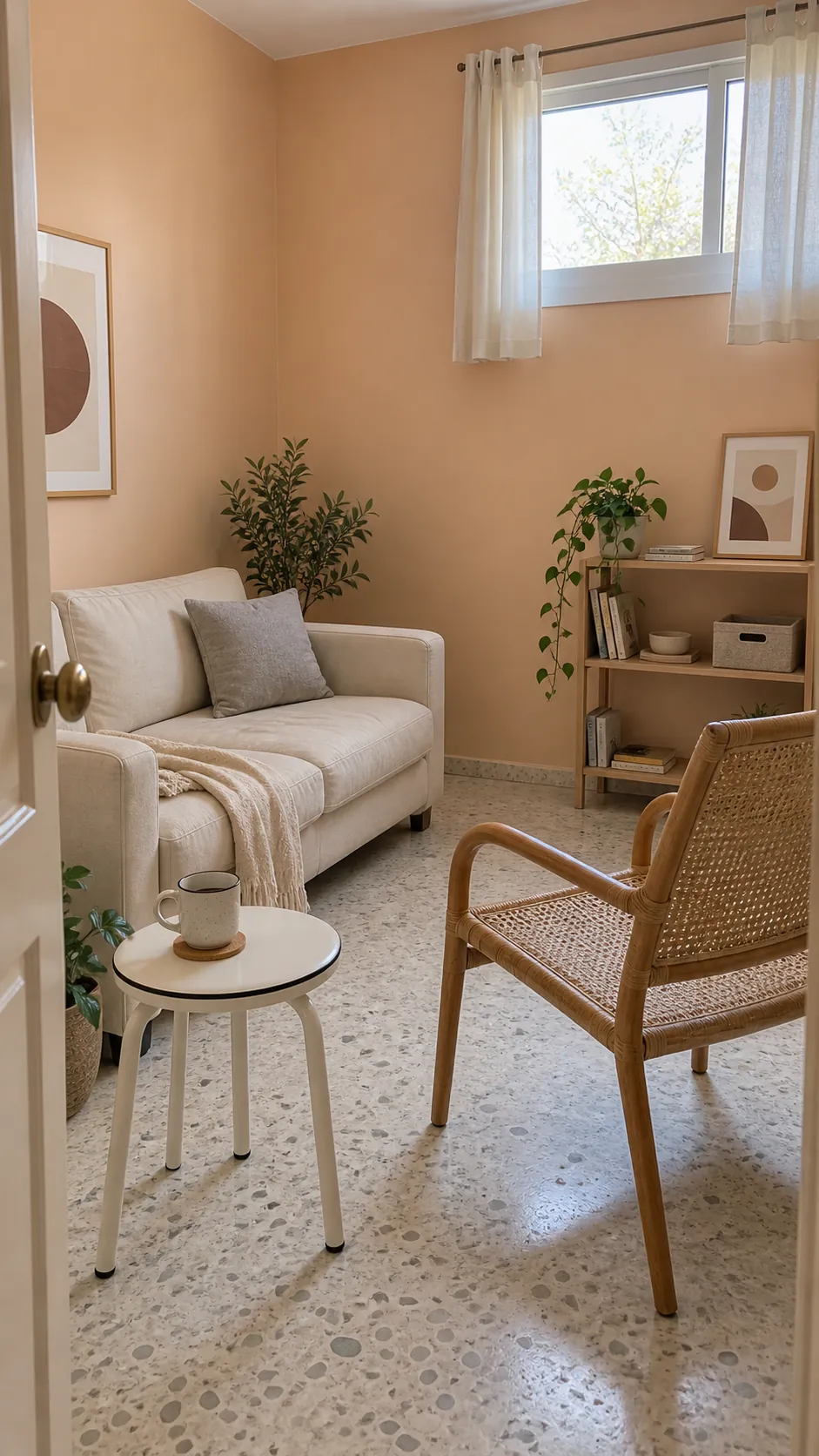 Soft Peach for a Small Conversation Corner in a living room