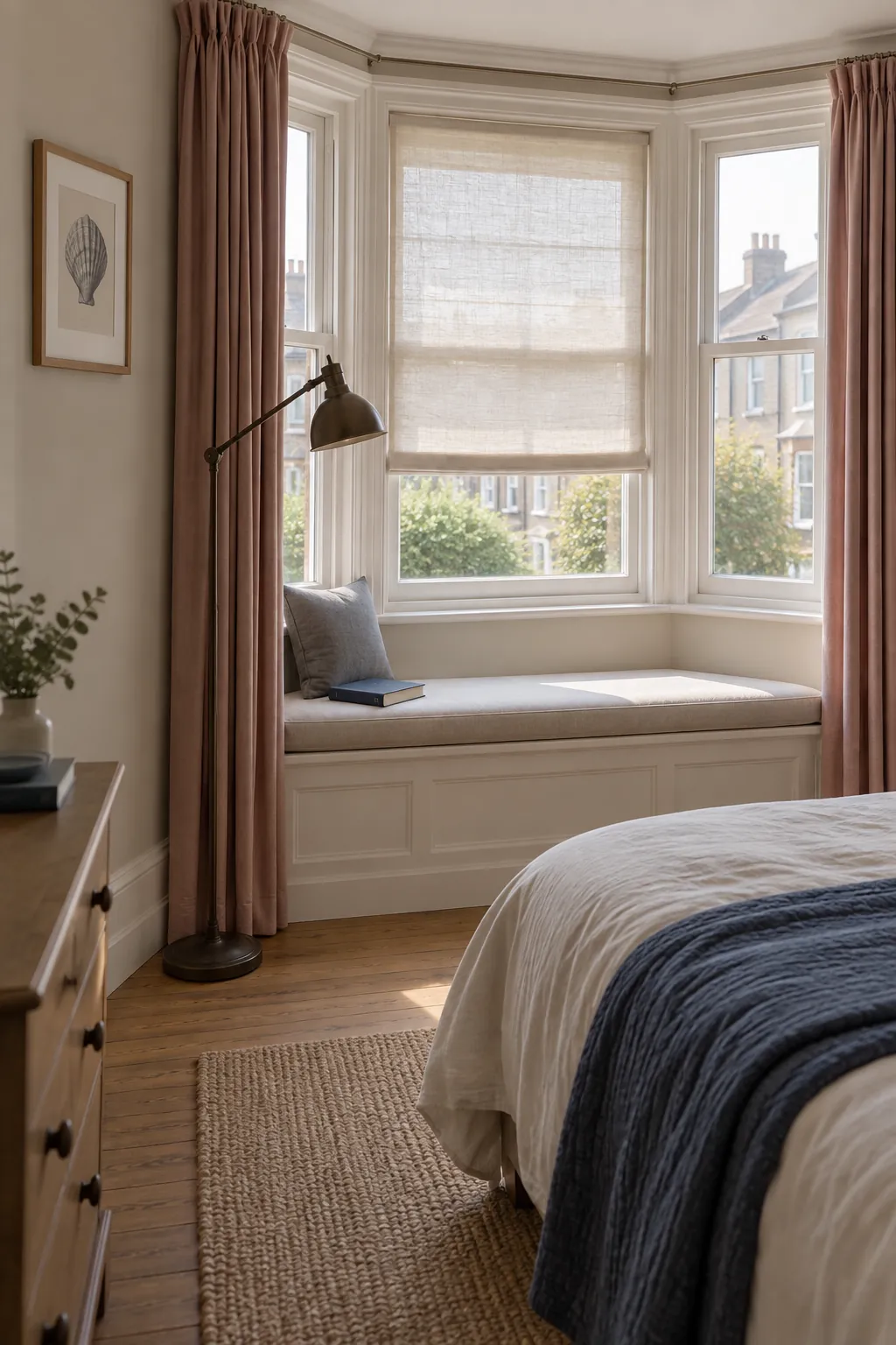 Keep the view and soften the glare in a practical bay window nook