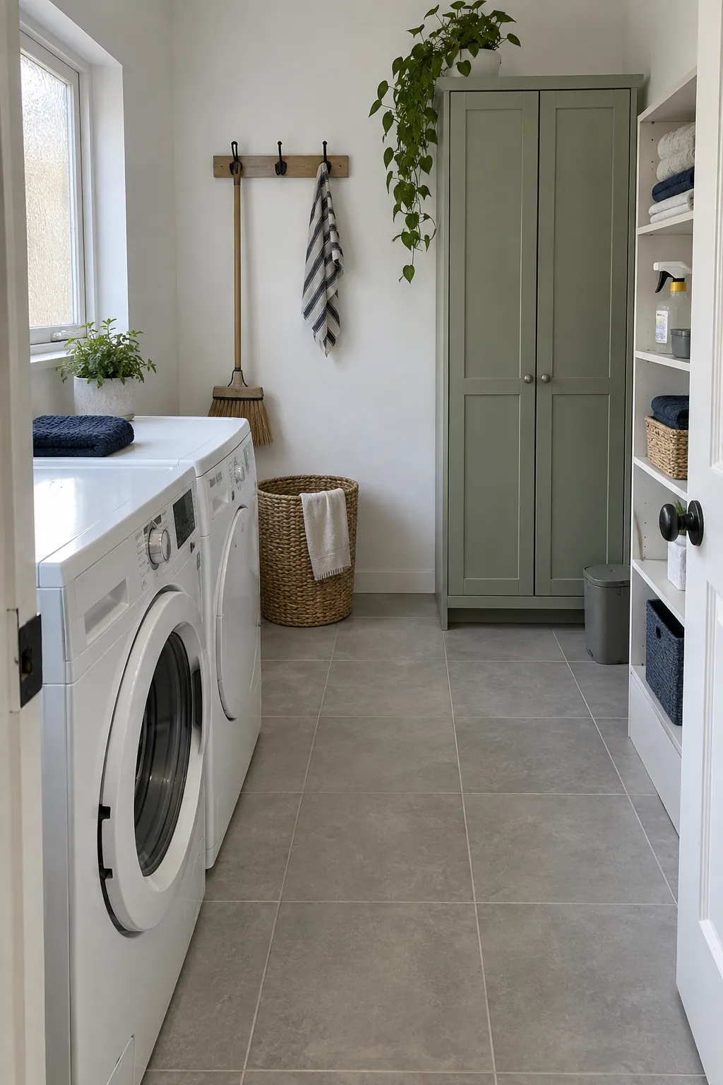 Organized small utility room with clear floor space and practical storage
