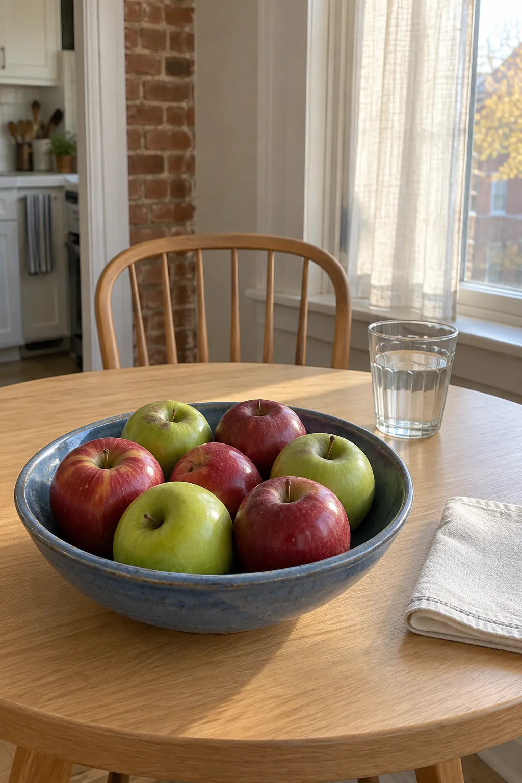 An apple bowl for the breakfast corner for practical fall kitchen decor