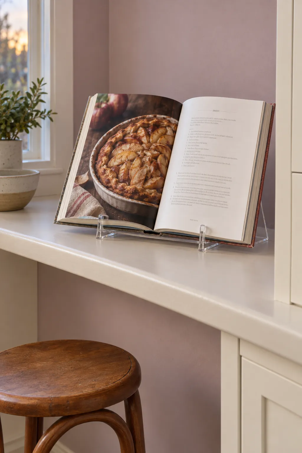 A seasonal cookbook on a dry ledge for practical fall kitchen decor