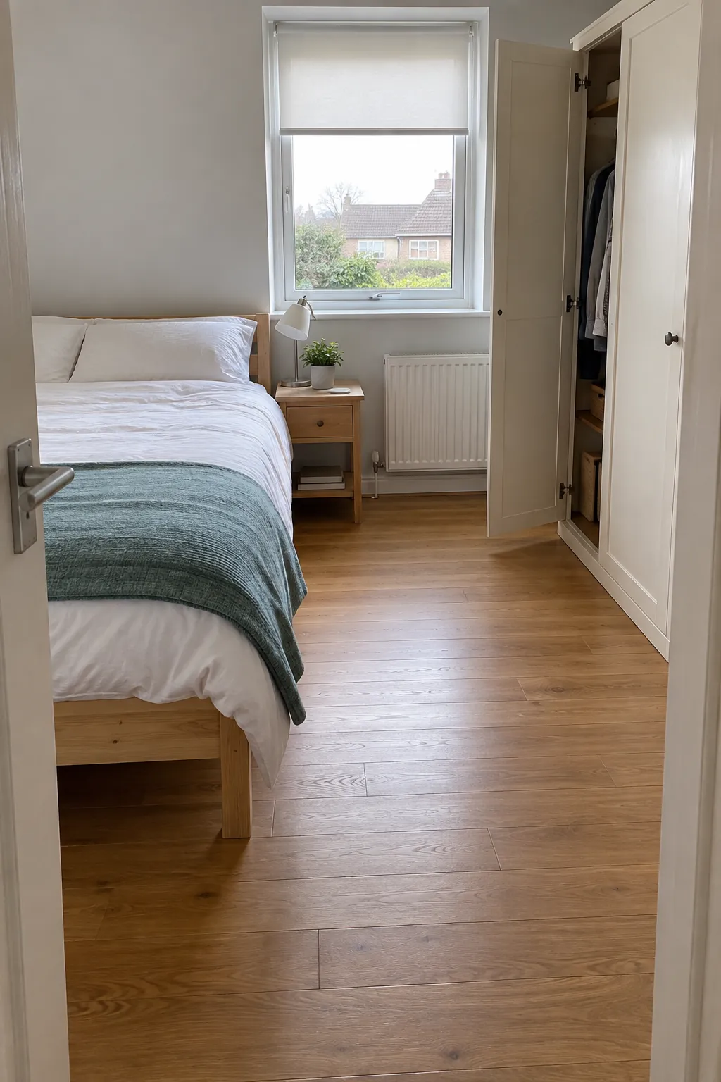 Small bedroom with a clear route between the bed and wardrobe