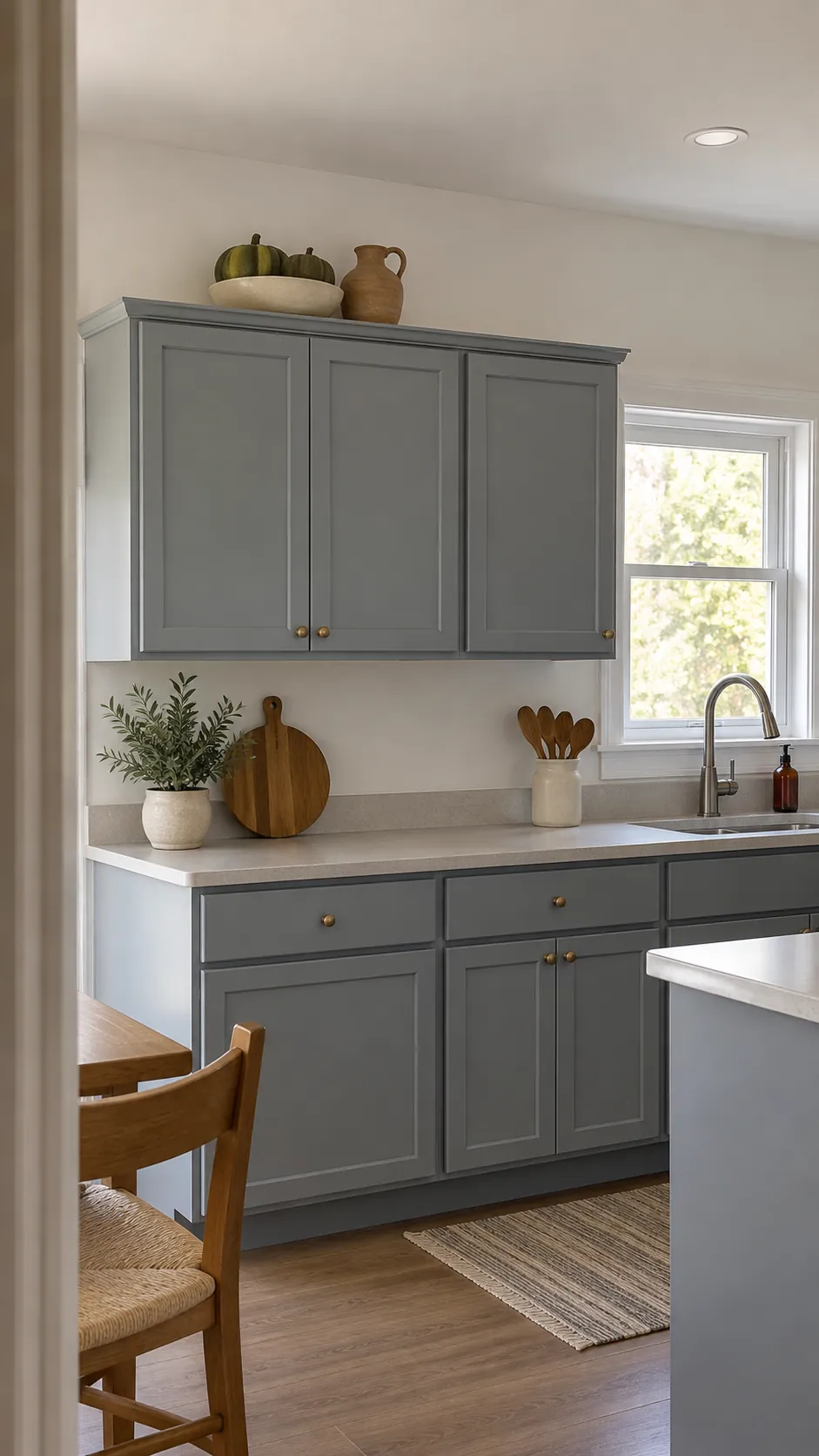 Small autumn display above kitchen cabinets with open space around it