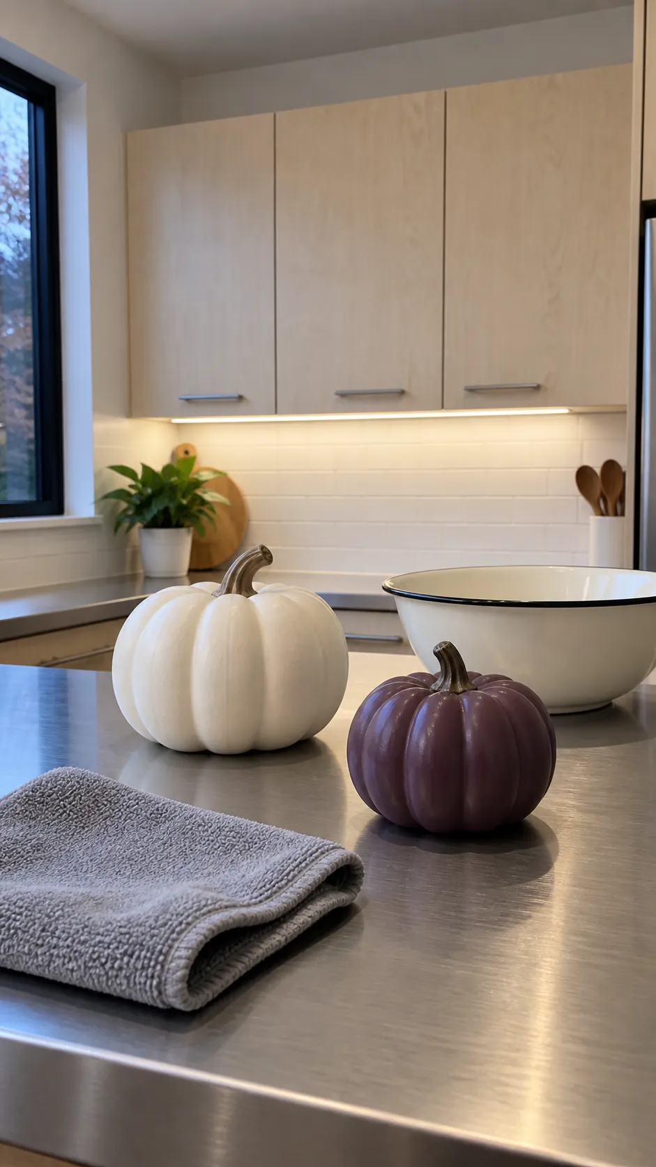 Choose materials you can clean and lift for above cabinet fall kitchen decor