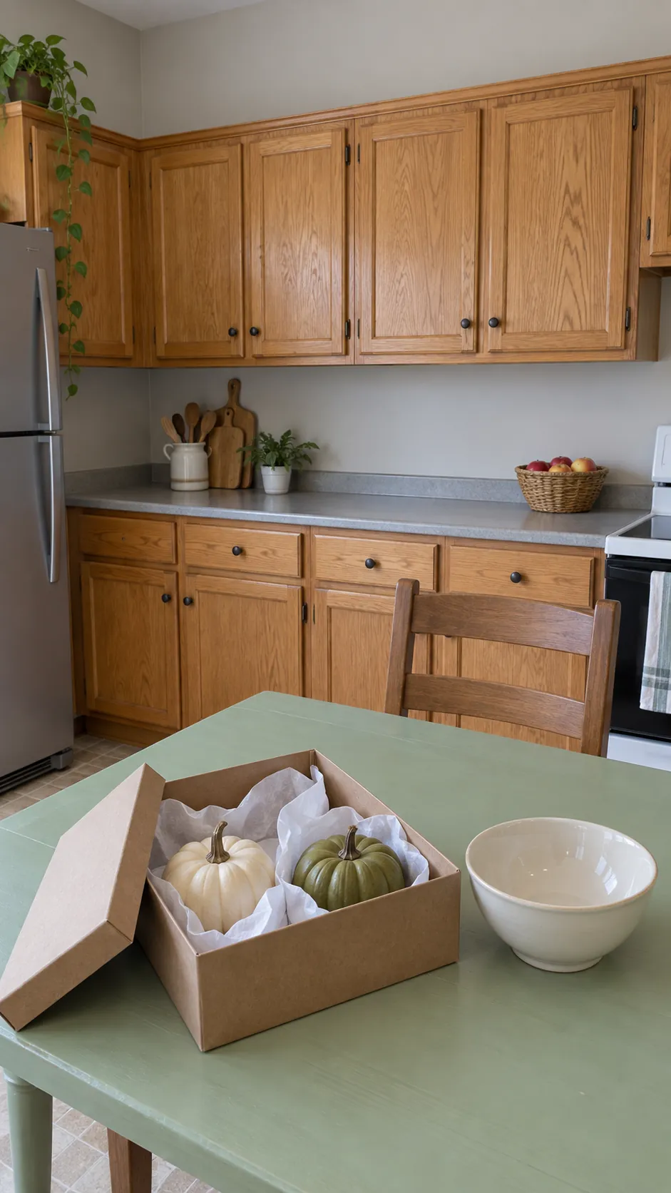 Make the display easy to remove for above cabinet fall kitchen decor