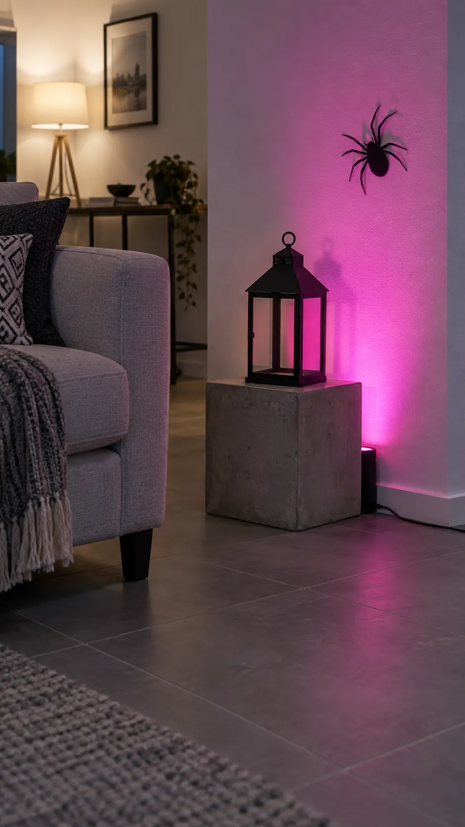 Use colored light in one corner for hot pink Halloween decor