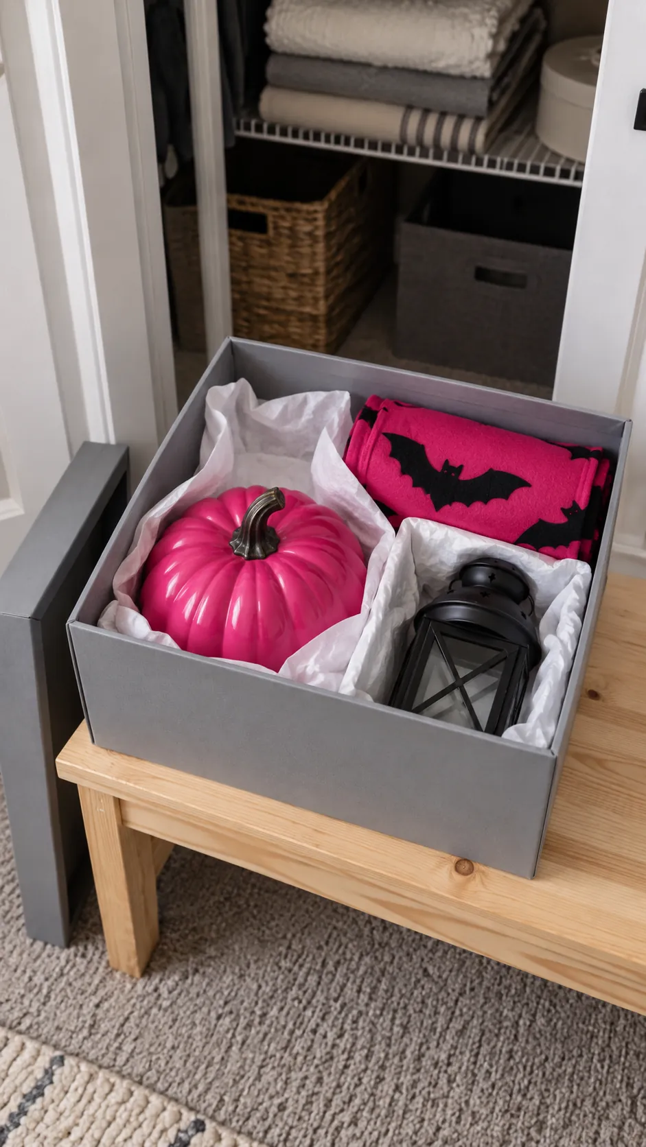 Keep the pieces you will use next October for hot pink Halloween decor