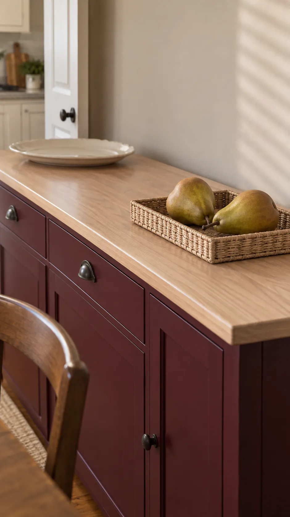 Bring a soft harvest accent to a lower cabinet for fall decor on kitchen cabinets