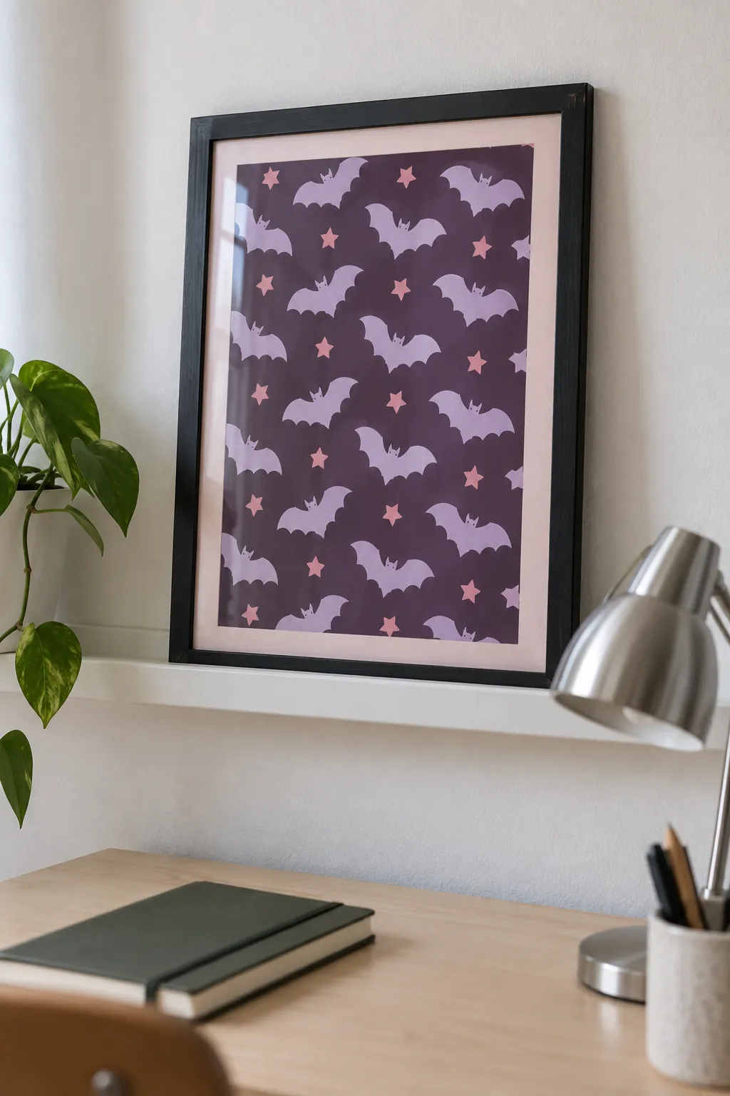 Try a small patterned panel before changing a wall with purple and pink Halloween decor