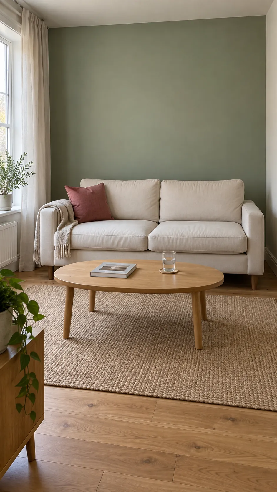 Sage Paint Behind a Cream Sofa