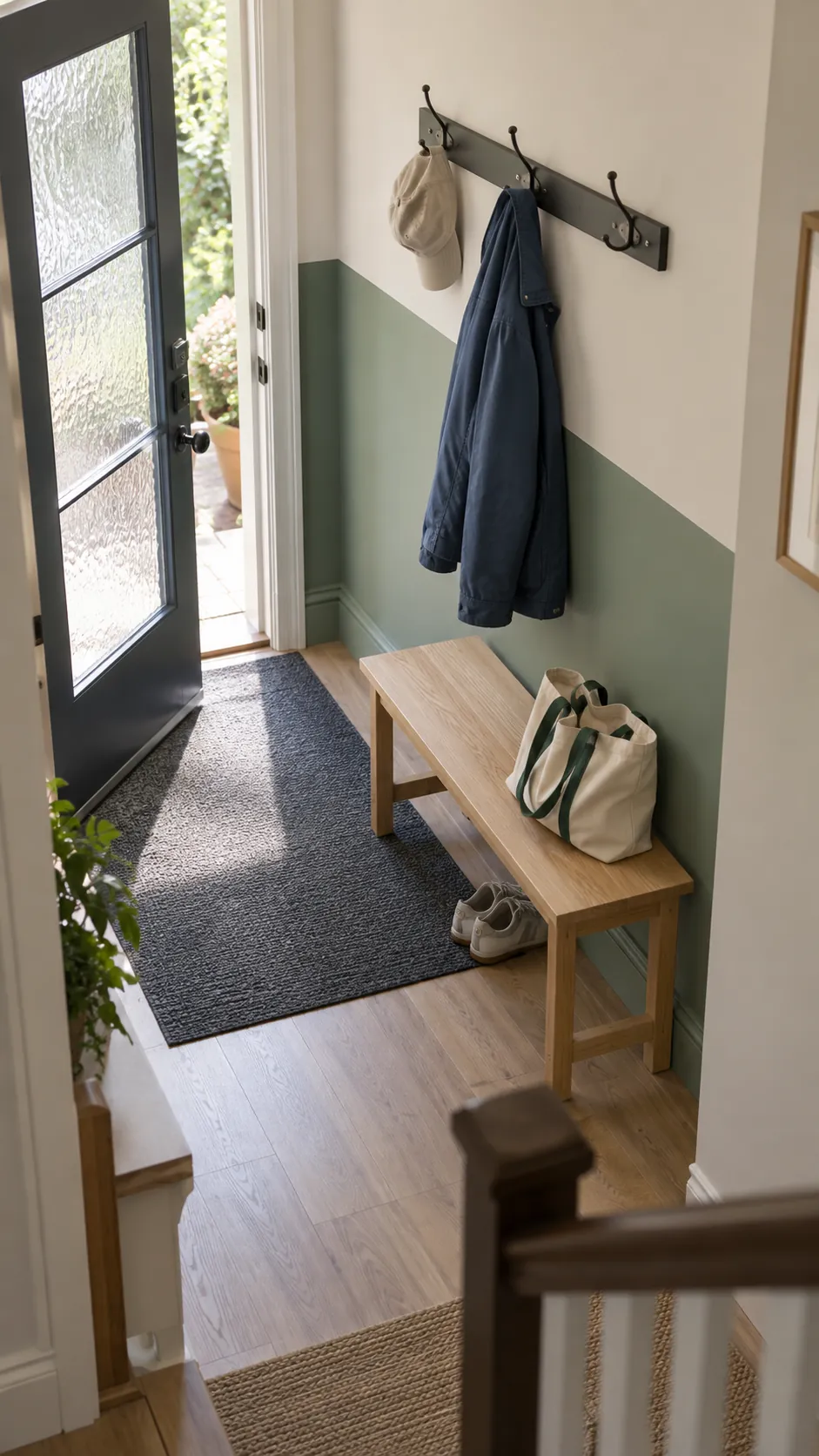 Green Lower Walls in a Busy Entryway