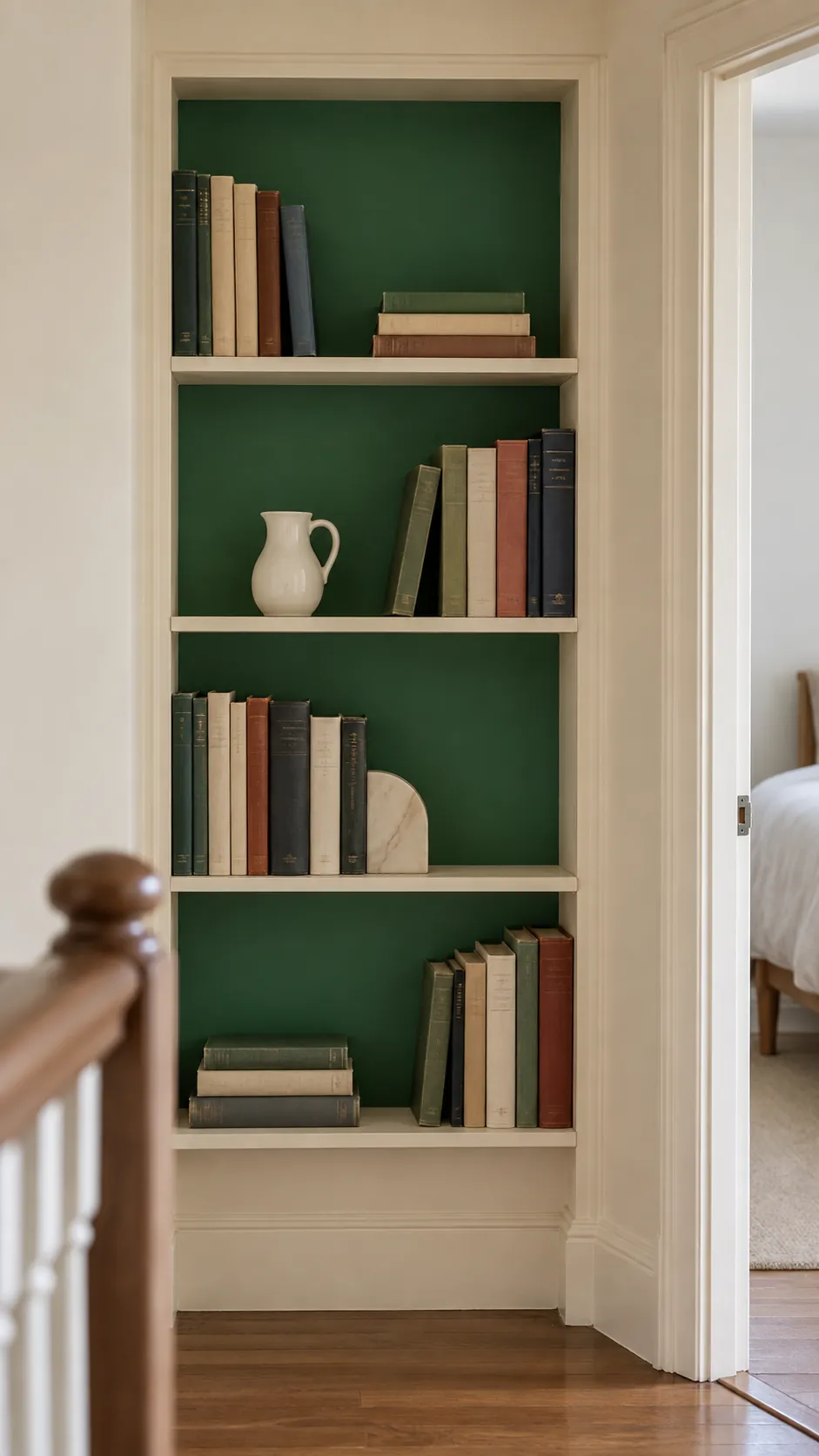 A Tonal Green Bookshelf Recess