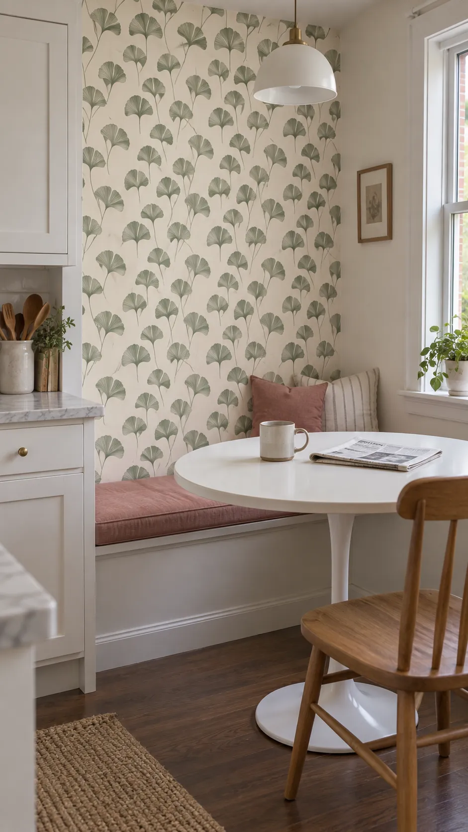 Removable Botanical Paper in a Breakfast Nook