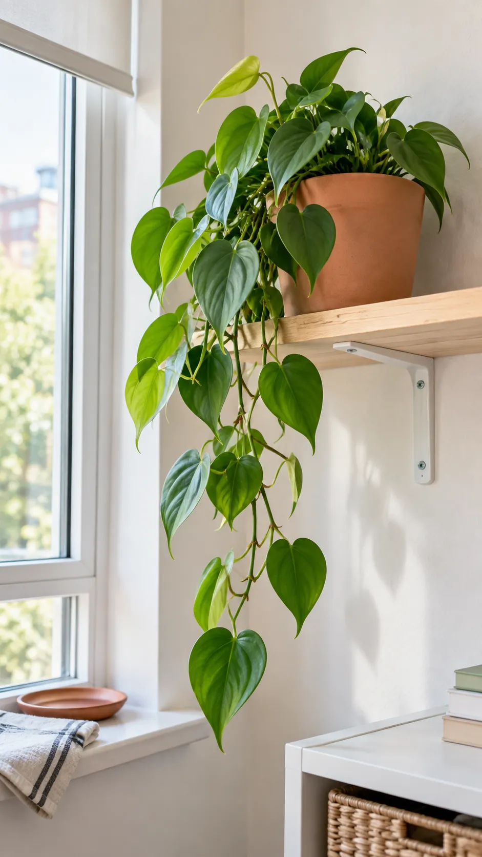 A Single Trailing Plant on a Wall Shelf